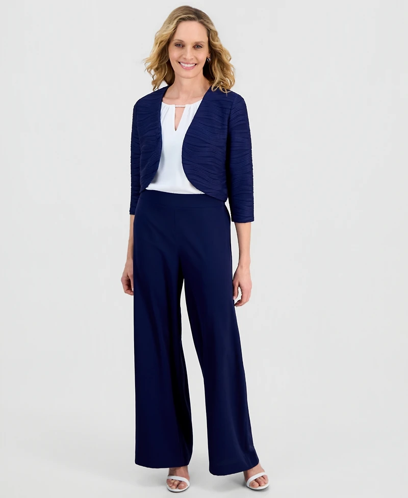 Kasper Women's Wave Knit 3/4-Sleeve Shrug