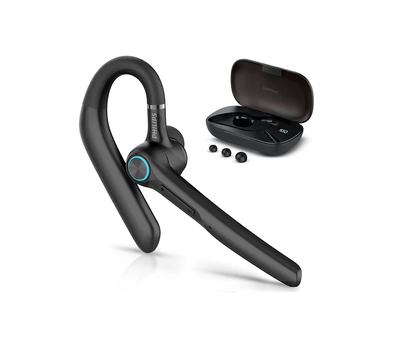 Philips Wireless Bluetooth Headset with Noise-Cancelling Microphone and Charging Case