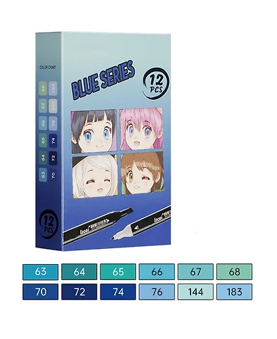 Htutwoo 12 Blue-Tone Alcohol Markers, Dual Tip for Sketching, Book Art & Card Making