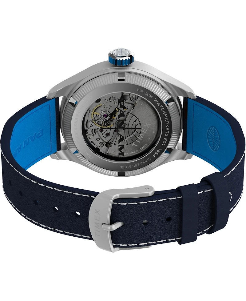 Timex Men's Mechanical Automatic Blue Leather Watch, 41mm