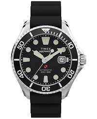 Timex Men's Mechanical Automatic Black Hnbr Rubber Watch, 44mm