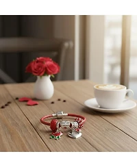 Bling Jewelry Love Heart Valentine European Bead Charm Bracelet Red Leather Sterling Silver