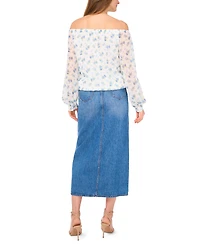 Vince Camuto Women's Floral Off-The-Shoulder Long-Sleeve Tie-Front Blouse