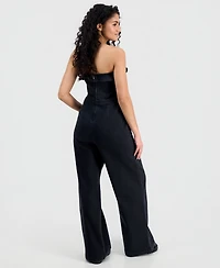 Tinseltown Juniors' Ruffled Strapless Wide-Leg Jumpsuit