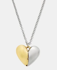 Dkny Two-Tone Puff Heart Pendant Necklace, 16" + 3" extender