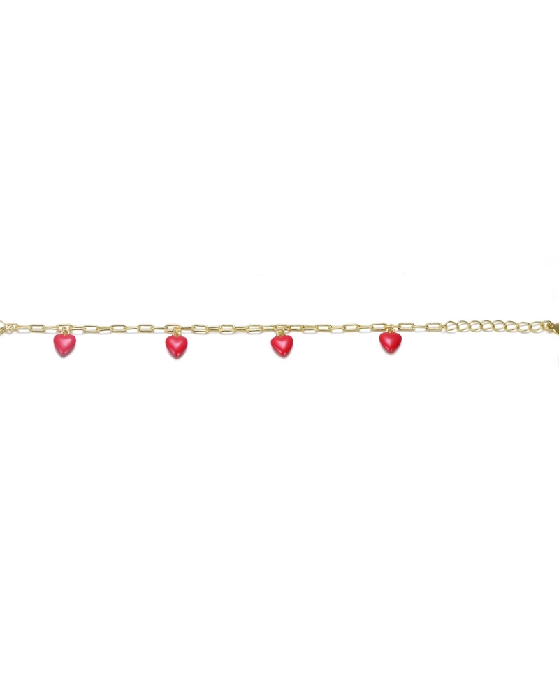 GiGiGirl 14K Gold-Plated with Red Enamel Heart Charm Bracelet