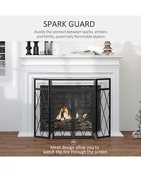 Homcom 3-Panel Folding Fireplace Screen Cover Protector Fence for Living Room