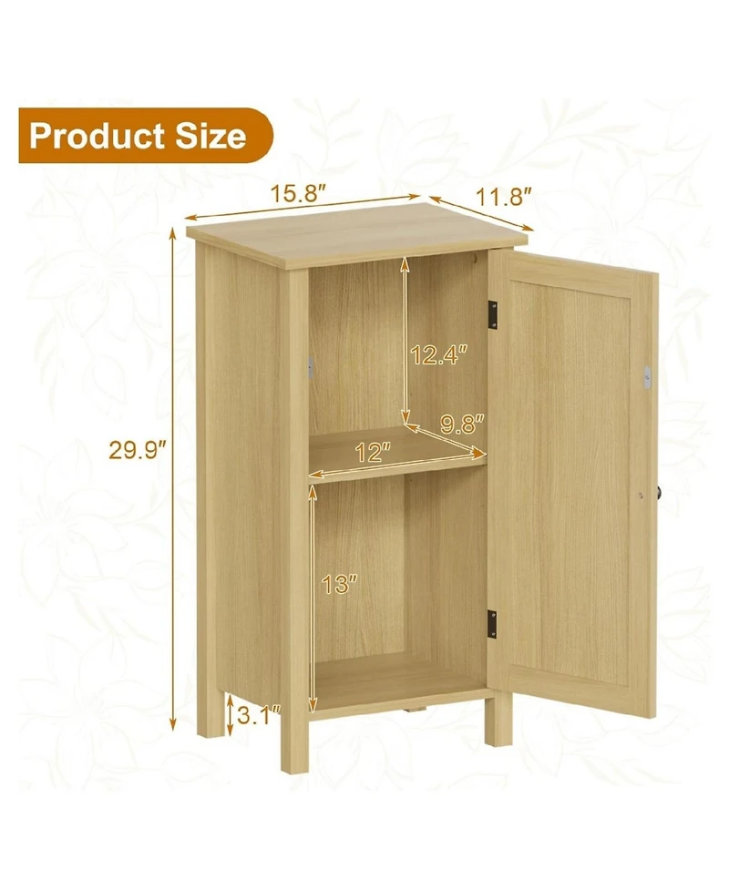 gaomon Bamboo Storage Cabinet with Woven Rattan Door, 2-Tier Space-Saving Freestanding Organizer, Natural Finish Nightstand/Side Table, Natural Color