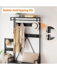 Gaomon Solid Wood Coat Rack,Hall Tree With Bench and Shoe Storage Parent-Child Coat Rack Shoe Bench Industrial Coat Tree Entryway Large Organizer