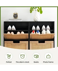 gaomon Hidden Rattan Shoe Cabinet with Drawer/ 4 Flip Doors Narrow Storage,Shoe Organizer
