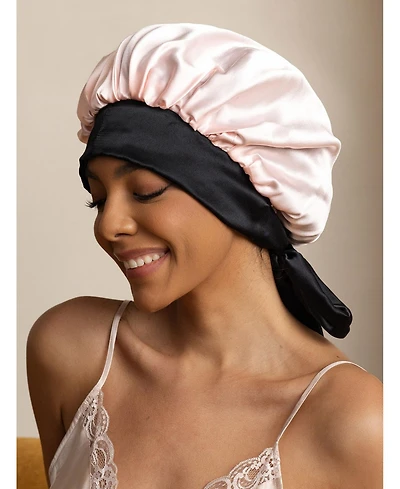 Silksilky Women's Silk Casual Bonnet with Long Ribbons (Two-tone and Double-sided)
