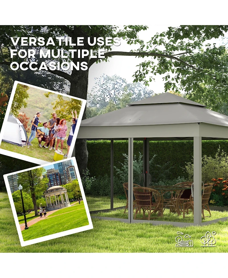 Outsunny 11' x 11' Pop Up Gazebo Outdoor Canopy Shelter with 2-Tier Soft Top, and Removable Zipper Netting, Event Tent with Large Shade, and Storage B