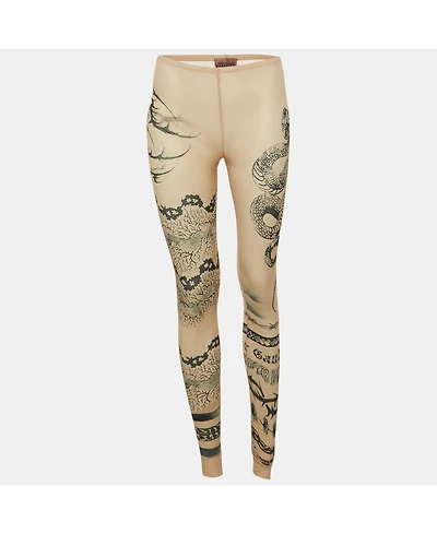 Pre-Owned Jean Paul Gaultier Women's X Knwls Beige Trompe-l'oeil Tattoo Print Jersey Leggings