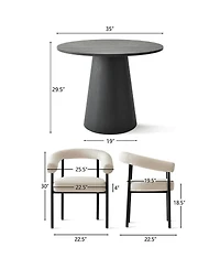 Maison Boucle 3-Piece Modern Round Dining Table Set with Boucle Armchairs and Pedestal Table, Small Space Table Set for 2