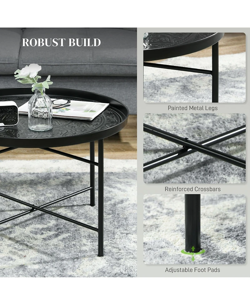 Homcom 24" Round Table with Hamme Tray Top & Metal Frame,