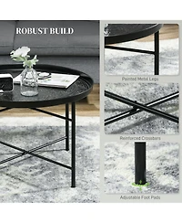 Homcom 24" Round Table with Hamme Tray Top & Metal Frame,