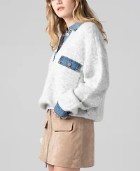 Blank Nyc Women's Denim Collar Button Front Sweater