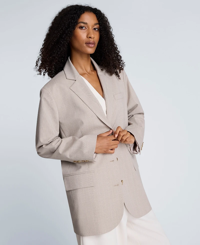 Kenneth Cole Women's 3-Button Plaid Jacket