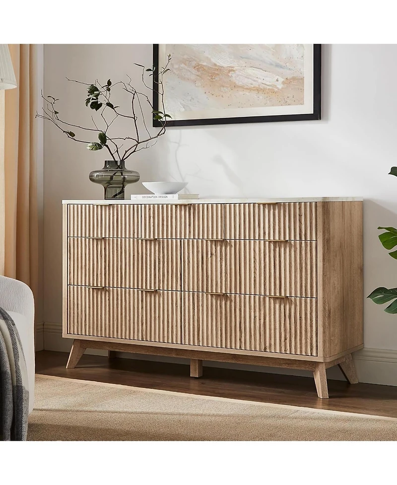 gaomon 54" Wide Modern Fluted 7-Drawer Wood Dresser with Faux Marble Top, Tv Stand and Drawer Organizer