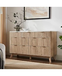 gaomon 54" Wide Modern Fluted 7-Drawer Wood Dresser with Faux Marble Top, Tv Stand and Drawer Organizer