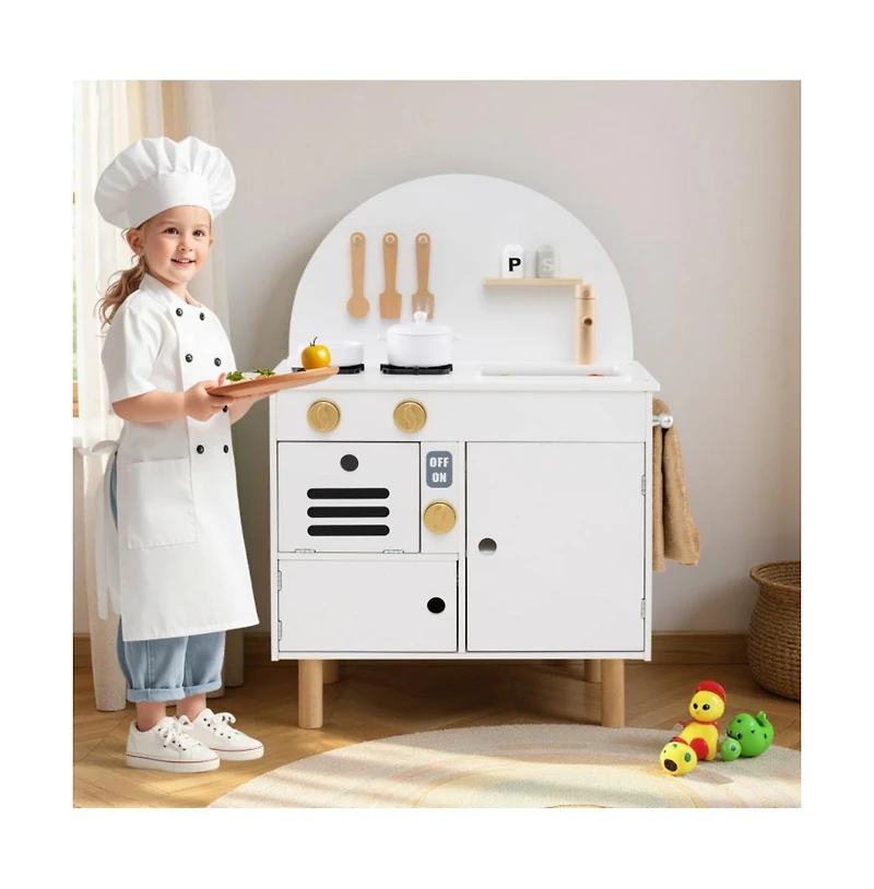 Hongge Wooden Kids Play Kitchen with Stove Sink Microwave and Oven