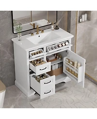 Clihome 36-Inch Bathroom Vanity with Ceramic Sink Top,Freestanding Storage Cabinet with Metal Finish