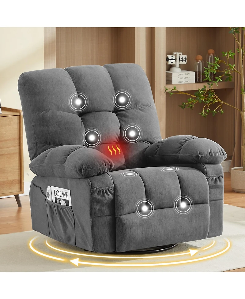 sumyeg Swivel Massage Recliner with Vibration Lumbar Heating Rocker and Usb Port