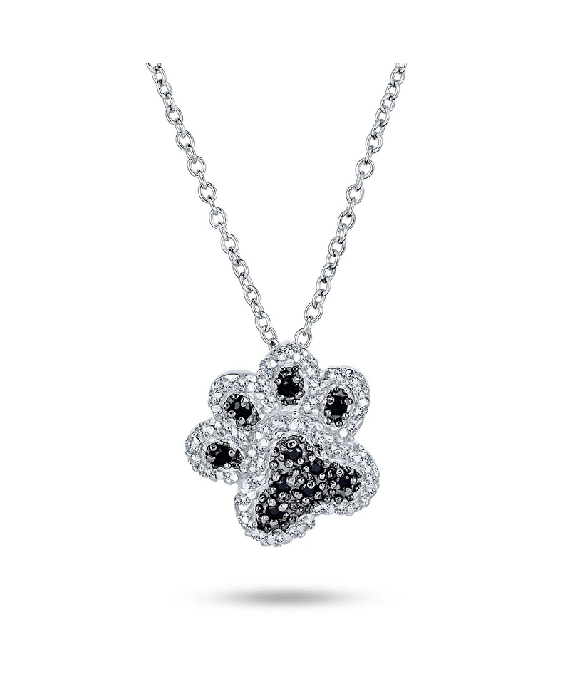 Bling Jewelry Bff Pet Paw Black White Cz Pendant Necklace & Cut-Out Open Stud Earrings Cubic Zirconia Jewelry Set Sterling Silver