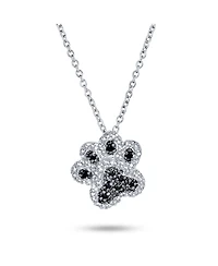 Bling Jewelry Bff Pet Paw Black White Cz Pendant Necklace & Cut-Out Open Stud Earrings Cubic Zirconia Jewelry Set Sterling Silver