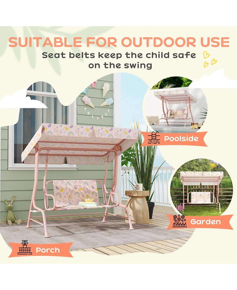 Qaba Kids Patio Swing, 2-Seater Outdoor Porch Swing Chair,