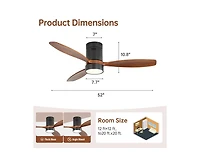 Sofucor 52-inch Classic Black 3-Blade Flush Mount Ceiling Fan with Light and Remote Control