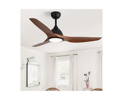 52-inch Modern Black 3-Blade Ceiling Fan with Led Light and Remote Control