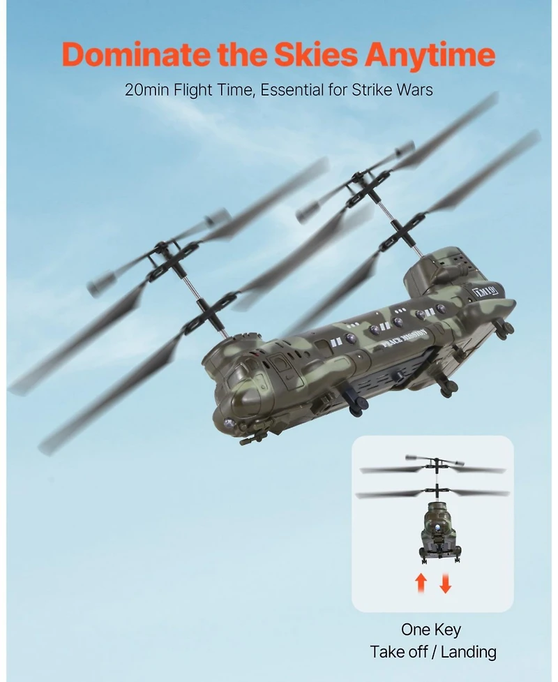 Mecale Rc Helicopter, 2.4GHz Military 3.5-Channel with Led Lights, 20 Min Flight, One-Key Takeoff/Landing Toy for Kids 8