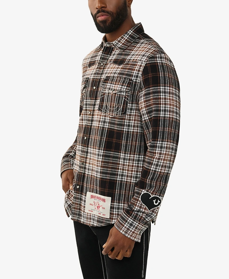 True Religion Men's Plaid Big T Western Shirt