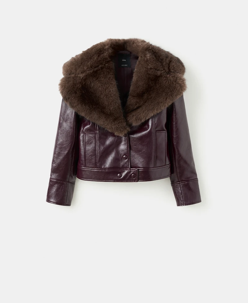 Mango Women's Fur-Effect Collar Faux-Leather Jacket