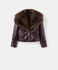 Mango Women's Fur-Effect Collar Faux-Leather Jacket