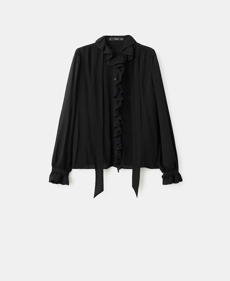 Mango Women's Ruffled Scarf Blouse