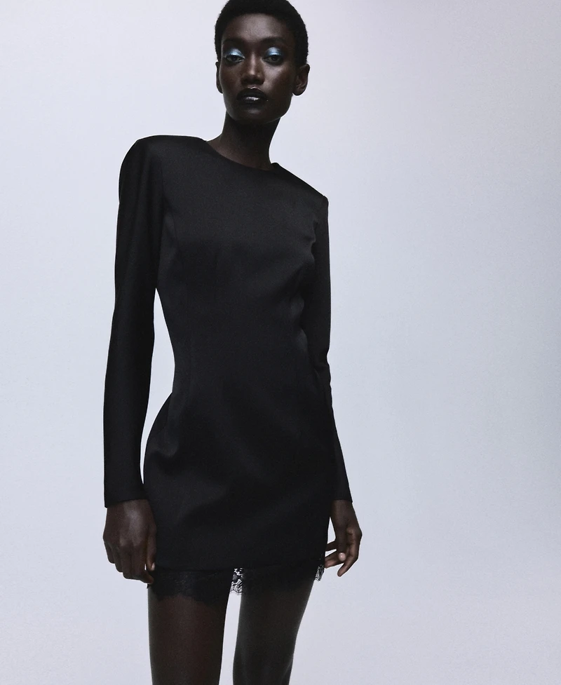 Mango Women's Lace Trim Hem Open-Back Dress