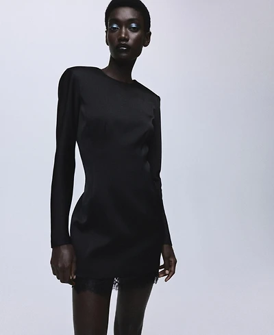 Mango Women's Lace Trim Hem Open-Back Dress