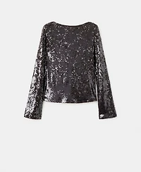 Mango Women's Bell-Sleeved Sequins Top