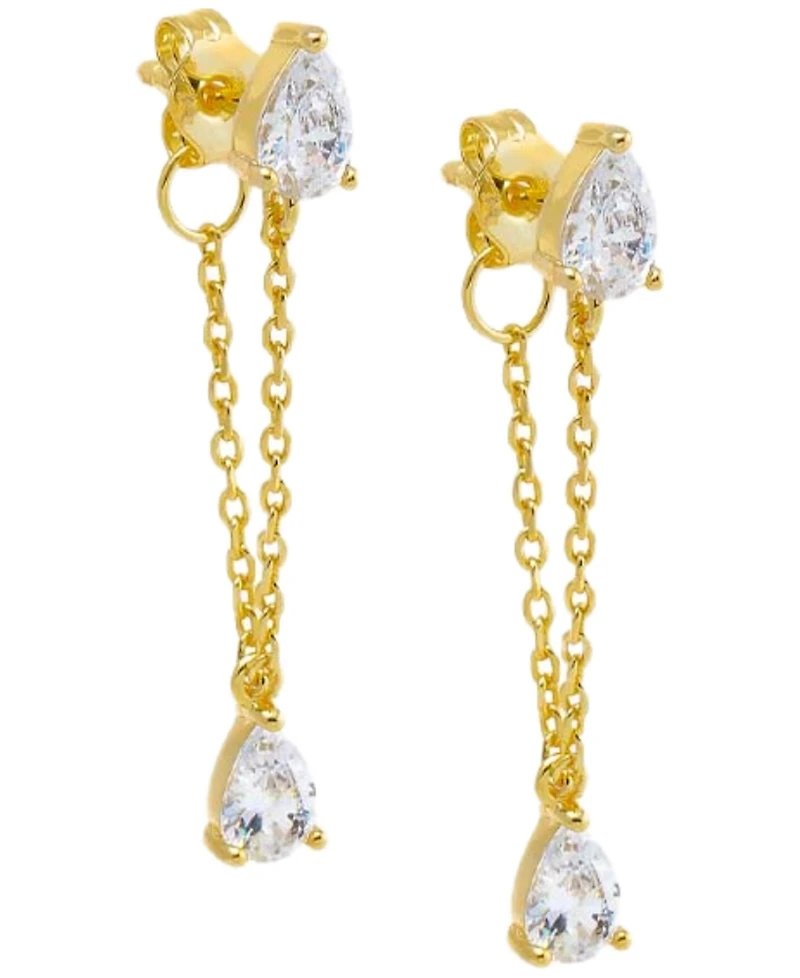 by Adina Eden Dangling Teardrop Chain Front Back Stud Earrings
