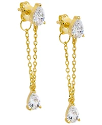 by Adina Eden Dangling Teardrop Chain Front Back Stud Earrings
