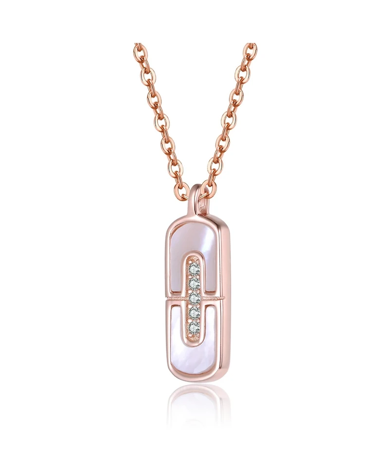 Rachel Glauber 18K Rose Gold Plated with Mother Of Pearl & Clear Cubic Zirconia Pendant Necklace