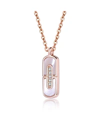 Rachel Glauber 18K Rose Gold Plated with Mother Of Pearl & Clear Cubic Zirconia Pendant Necklace