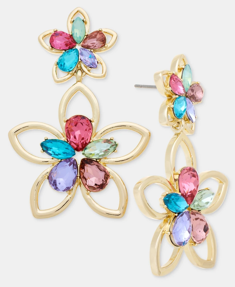 Karl Lagerfeld Paris Multicolor Crystal Flower Double Drop Earrings