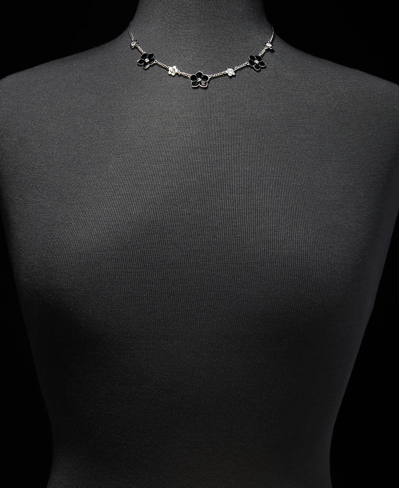 Karl Lagerfeld Paris Crystal & Logo Flower Collar Necklace, 16" + 3" extender