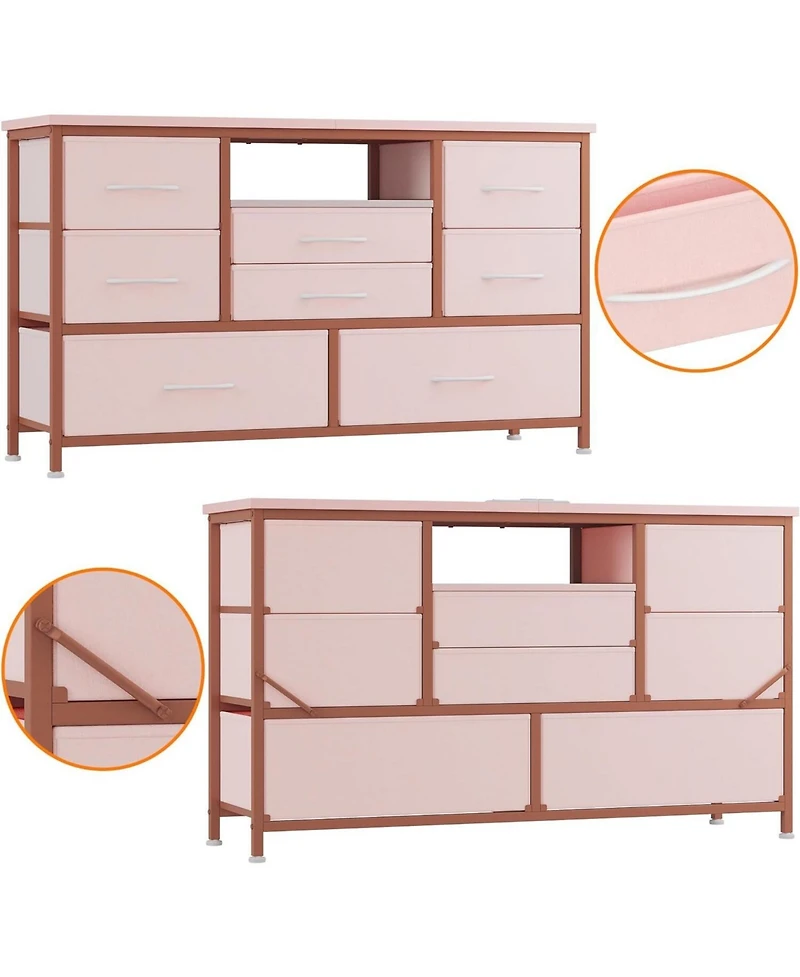 gaomon Modern 8-Drawer Dresser Tv Stand with Rgb Led Lighting, Power Outlet & Usb Ports – Fits 55" TVs, Versatile Storage