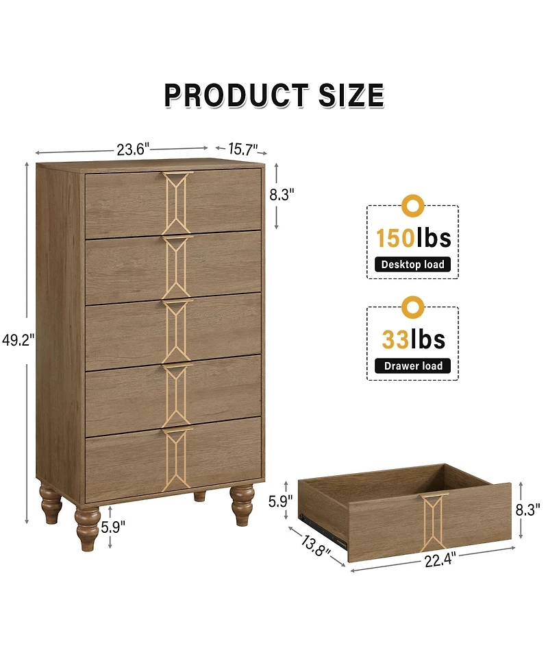 gaomon 5-Drawer Dresser with Large Storage and Display Top – Perfect for Organized Living