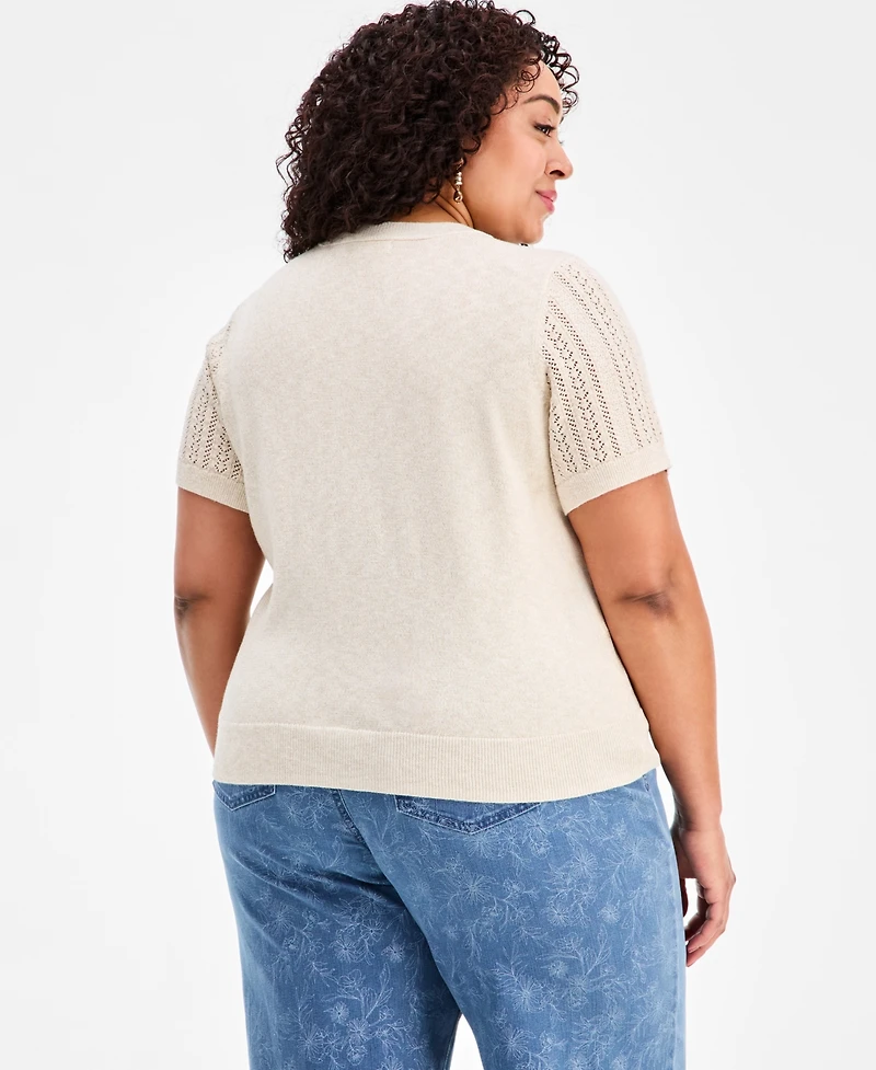 Style & Co Plus Short-Sleeve Pointelle Sweater, Macy's Exclusive
