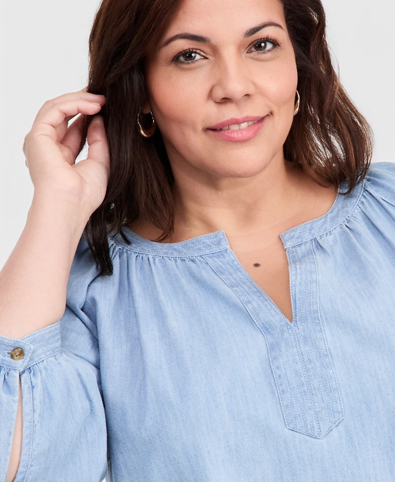 Style & Co Plus Cotton Trapunto-Stitch Top, Macy's Exclusive